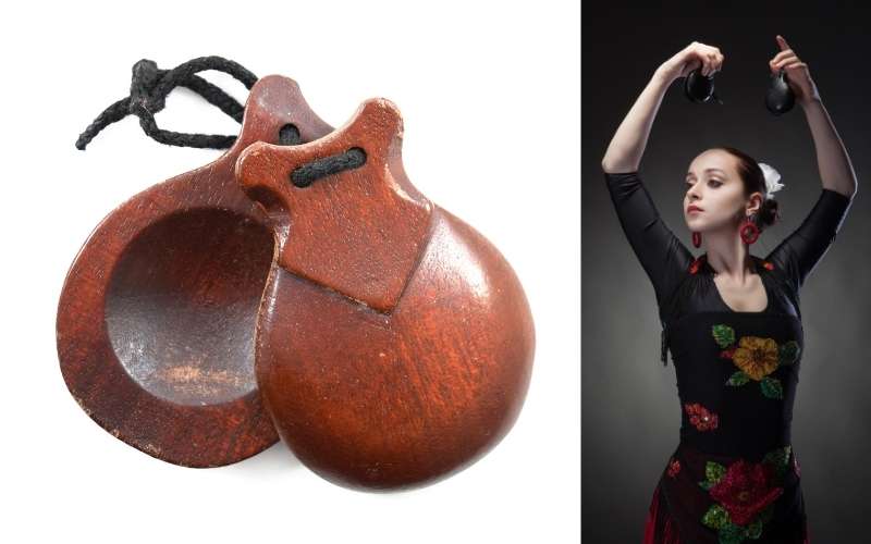 spanish castanets, young woman dancing flamenco with catanets