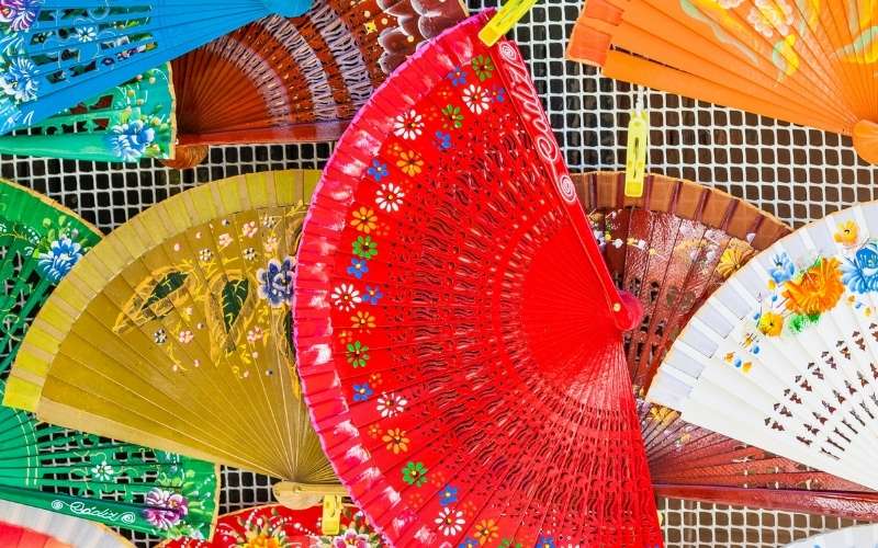bright colors traditional spanish fans