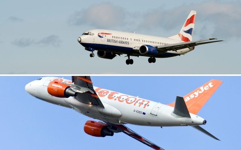 Planes from British Airways and easyJet flying.