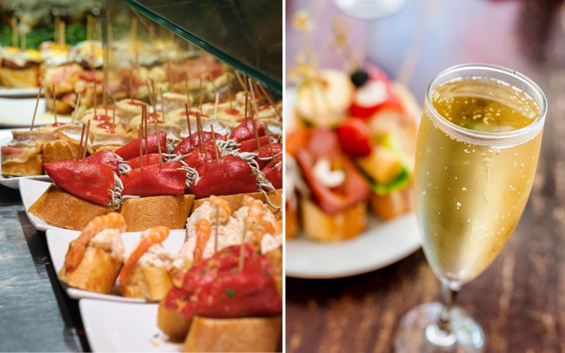 Pintxos snacks and Cava wine